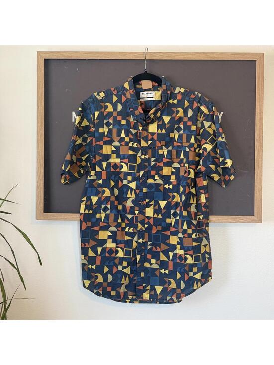 Billabong Other - Blue Geometric Print Billabong Button Up Shirt Mens L Retro Abstract